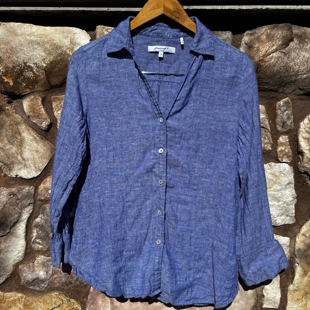 Foxcroft NYC Women’s Linen Button Down Shirt Blue Sz Medium Lightweight